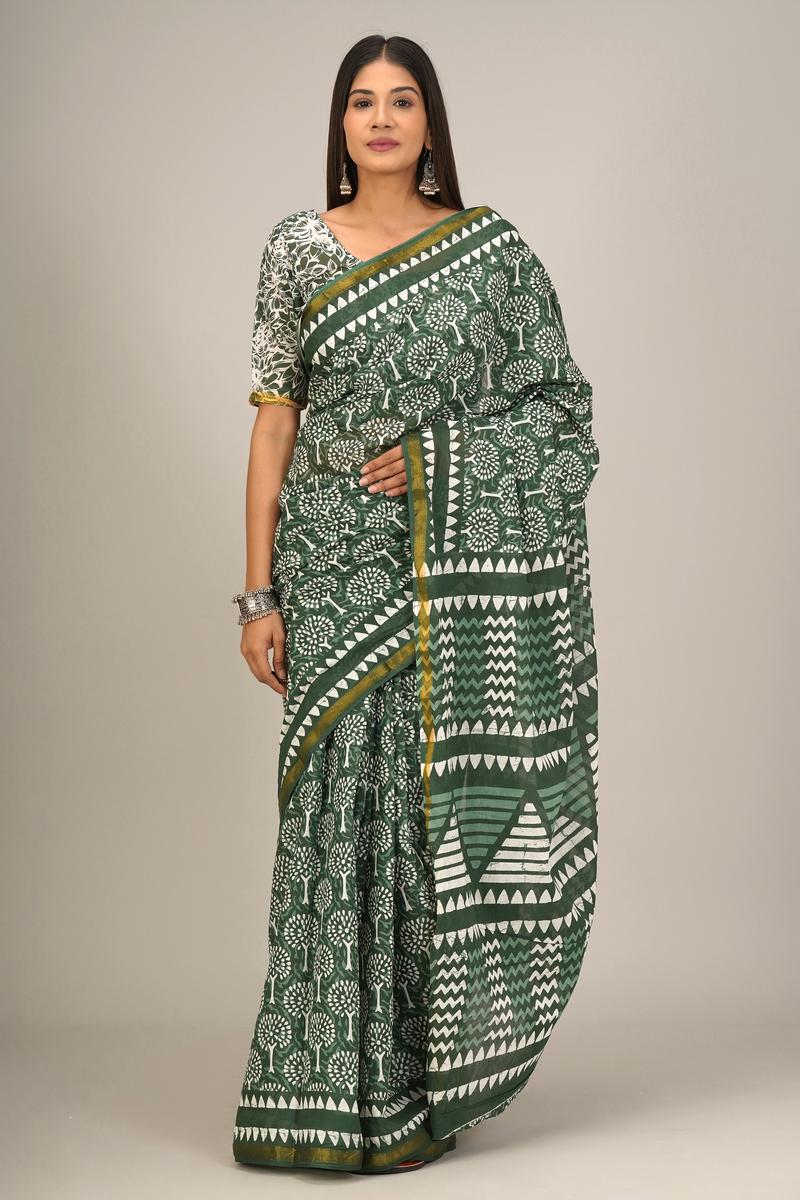 Jaipuri printed Cotton Zari Saree