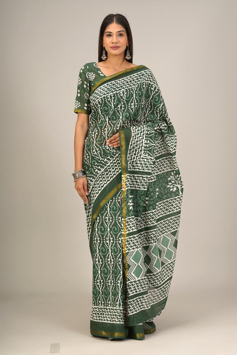 Jaipuri printed Cotton Zari Saree