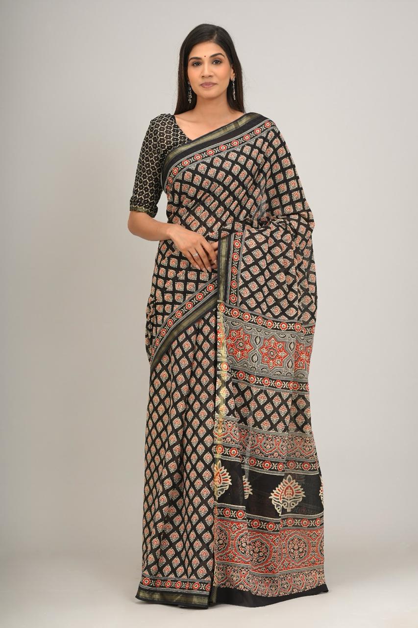 Jaipuri printed Cotton Zari Saree