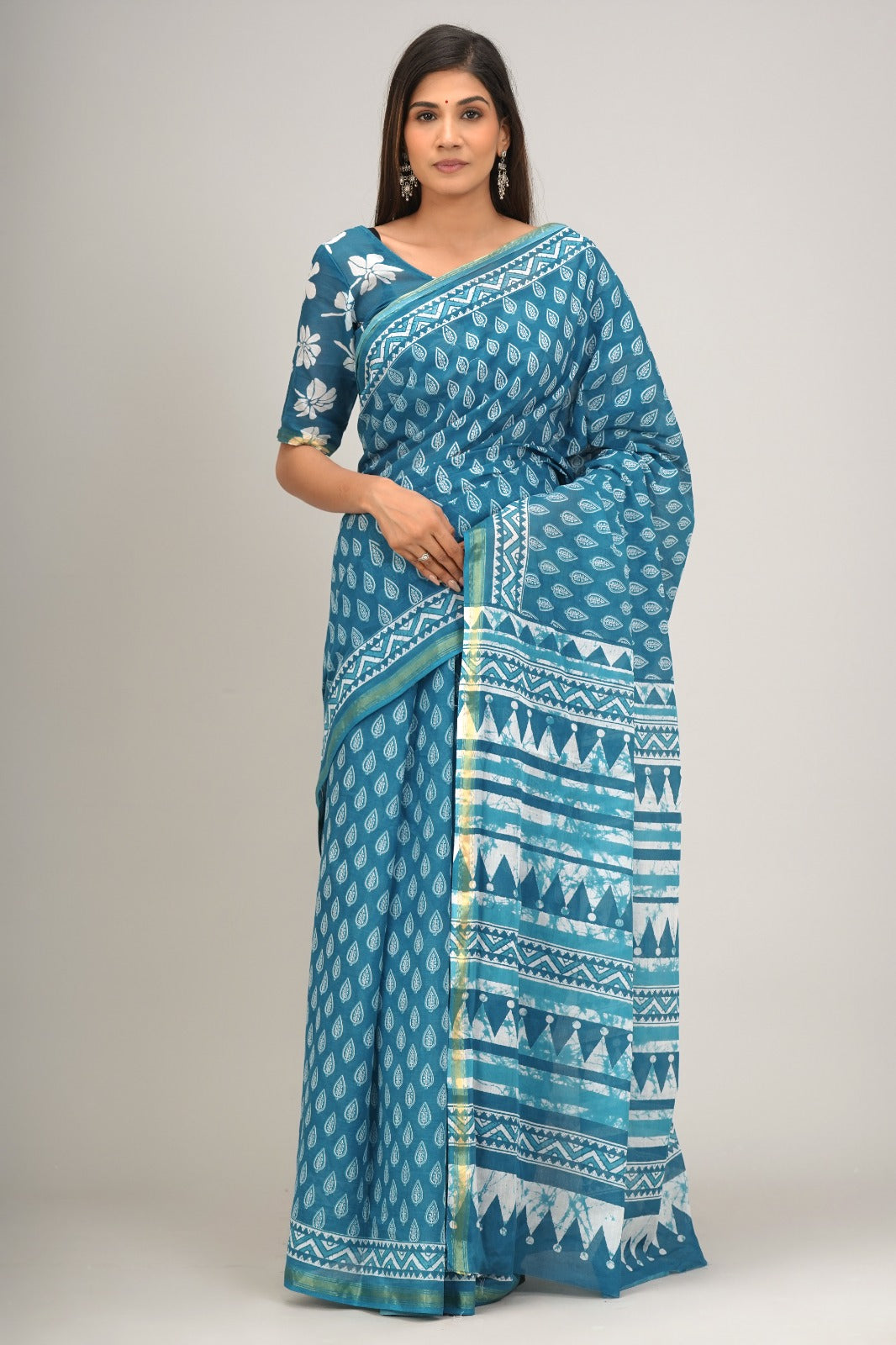 Jaipuri printed Cotton Zari Saree