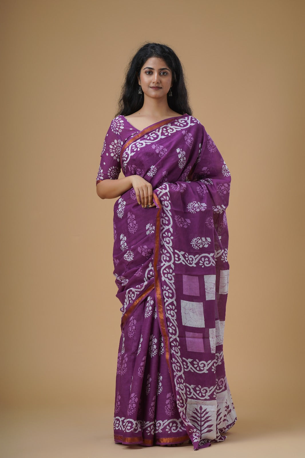 Jaipuri printed Cotton Zari Saree