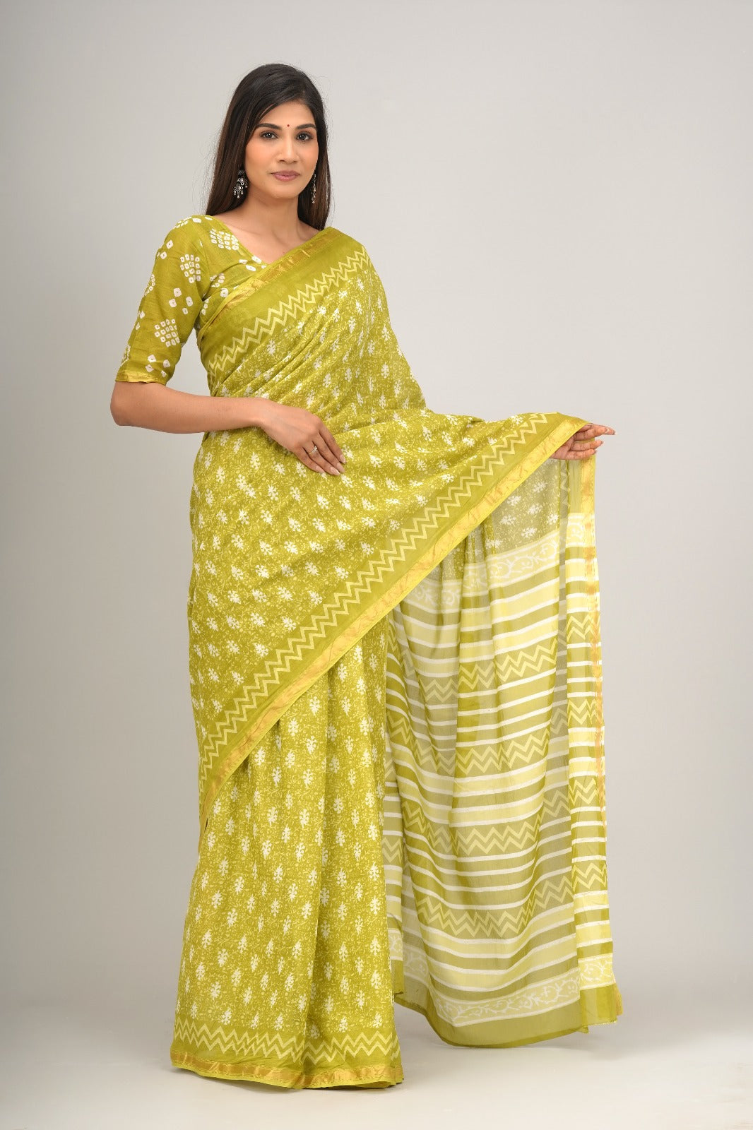 Jaipuri printed Cotton Zari Saree