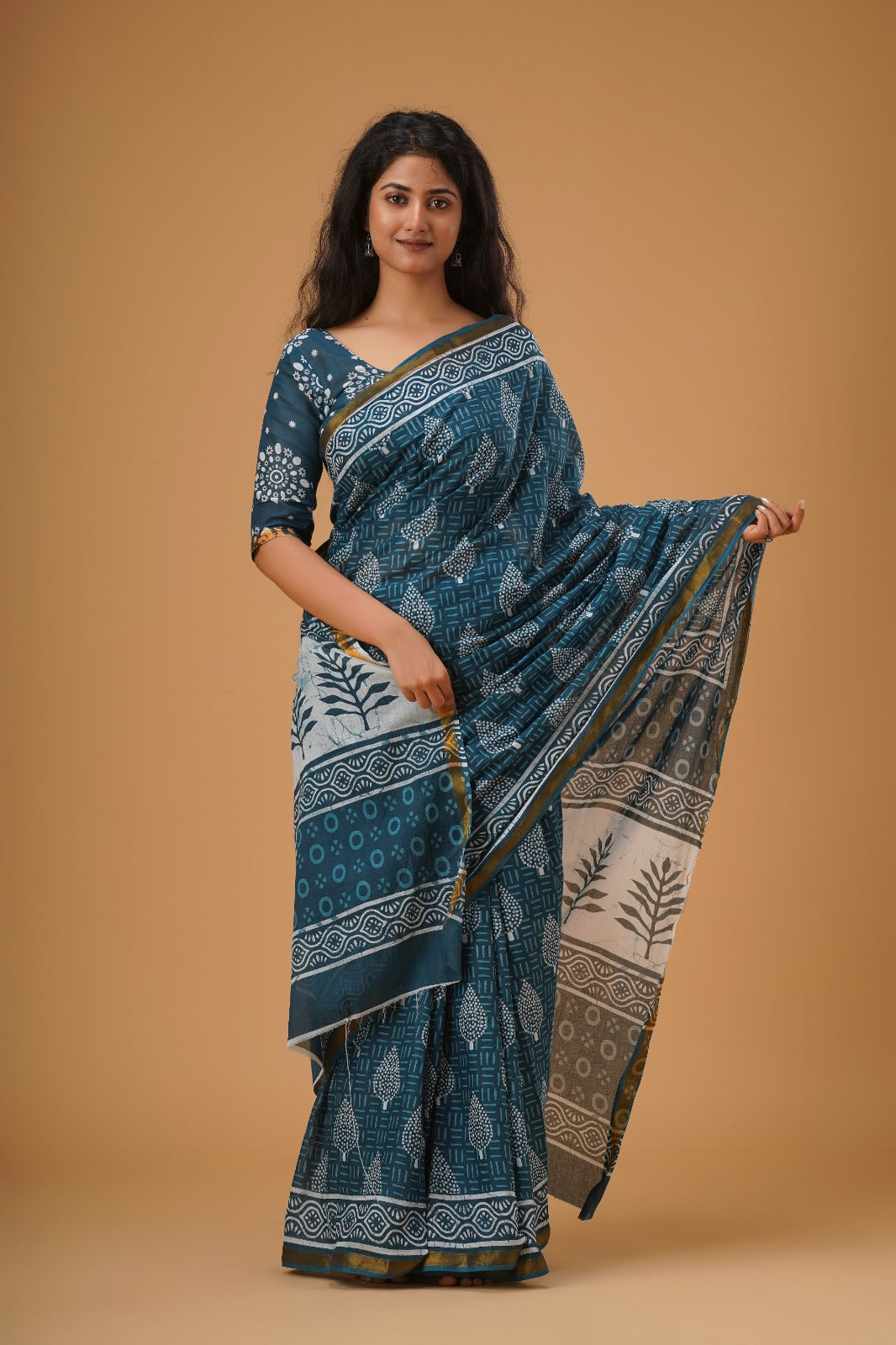 Jaipuri printed Cotton Zari Saree