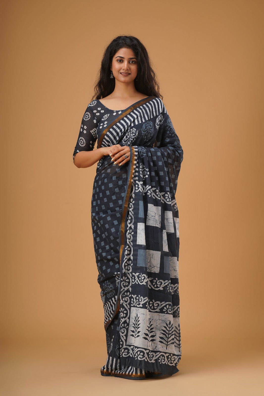 Jaipuri printed Cotton Zari Saree