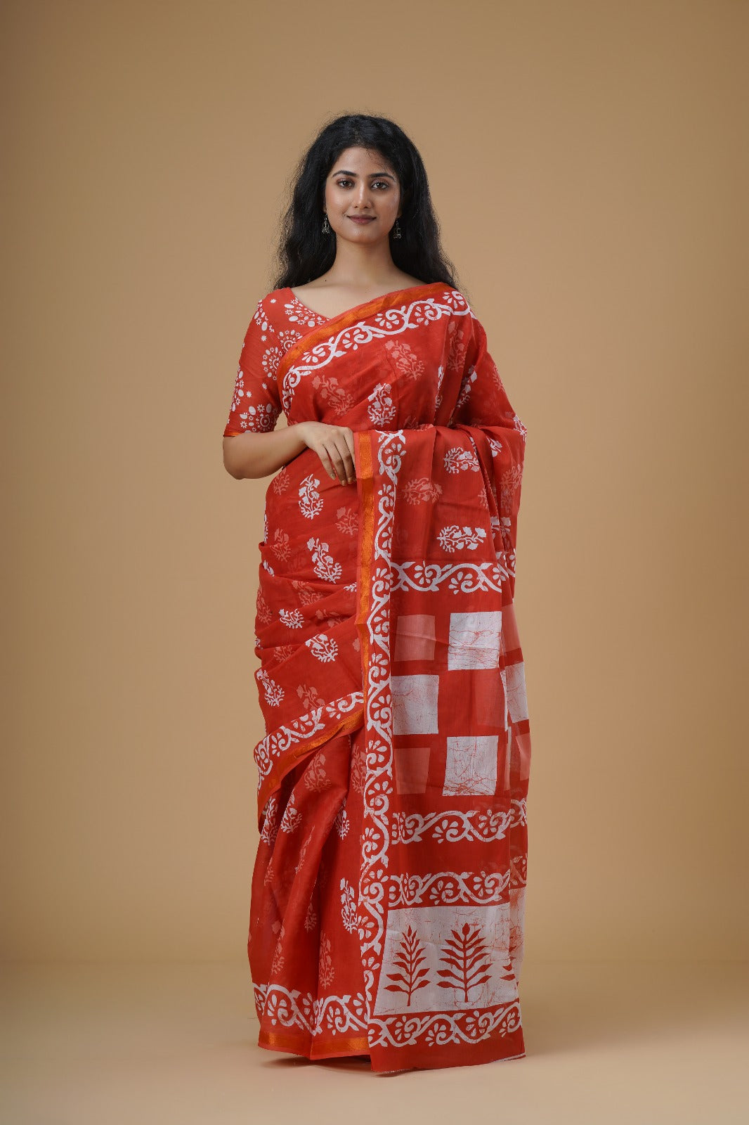 Jaipuri printed Cotton Zari Saree