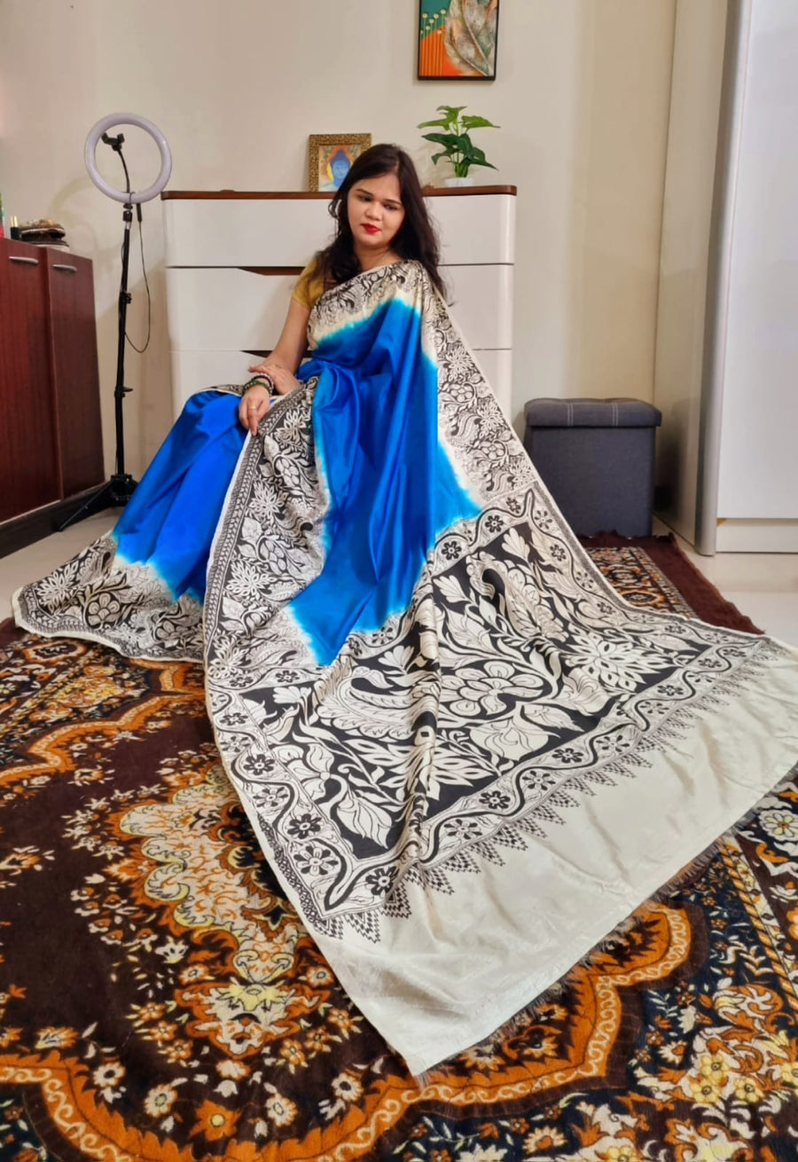 Dhupian silk kalamkari print saree