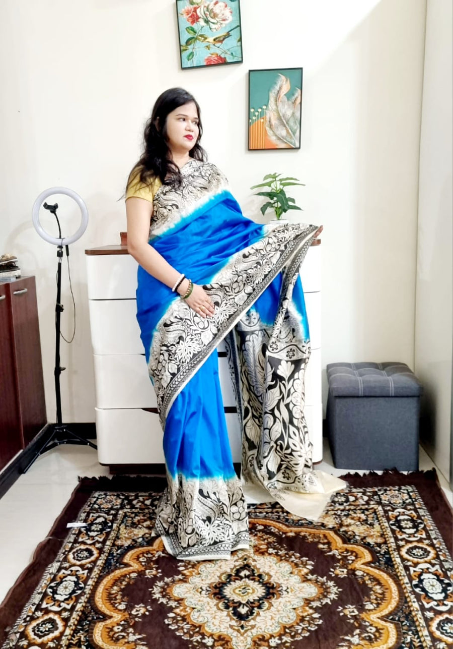 Dhupian silk kalamkari print saree