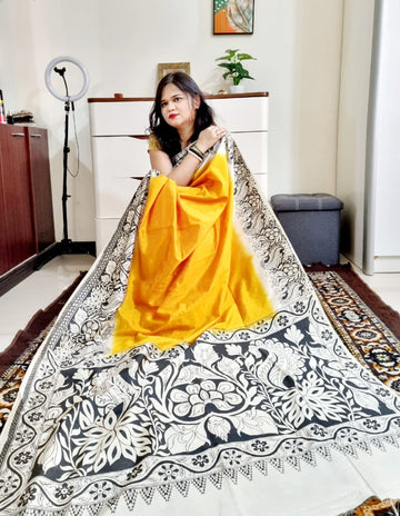 Dhupian silk kalamkari print saree