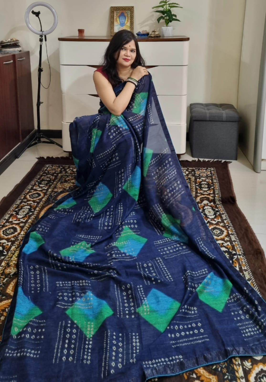 Vichitra silk digital printed blue saree