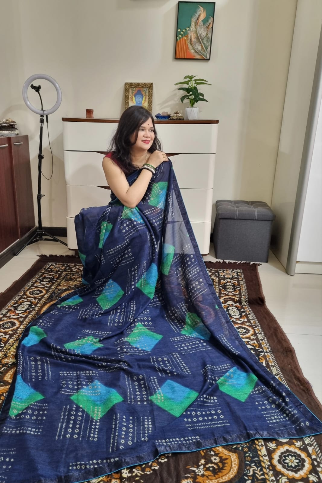 Vichitra silk digital printed blue saree