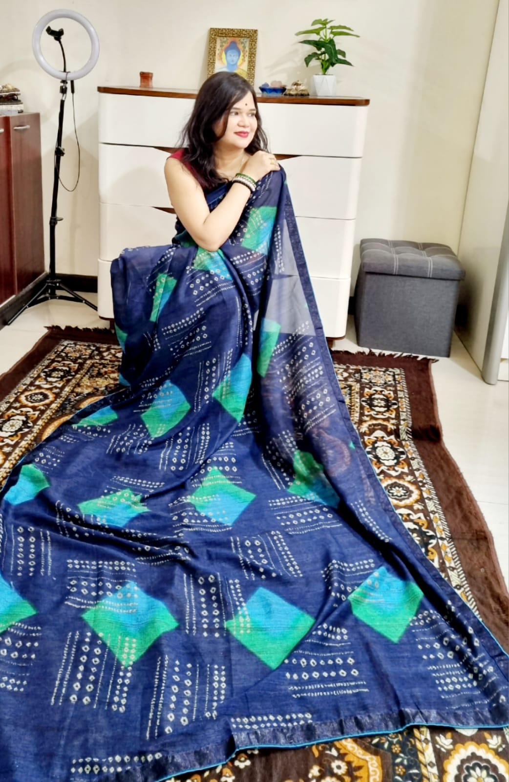 Vichitra silk digital printed blue saree