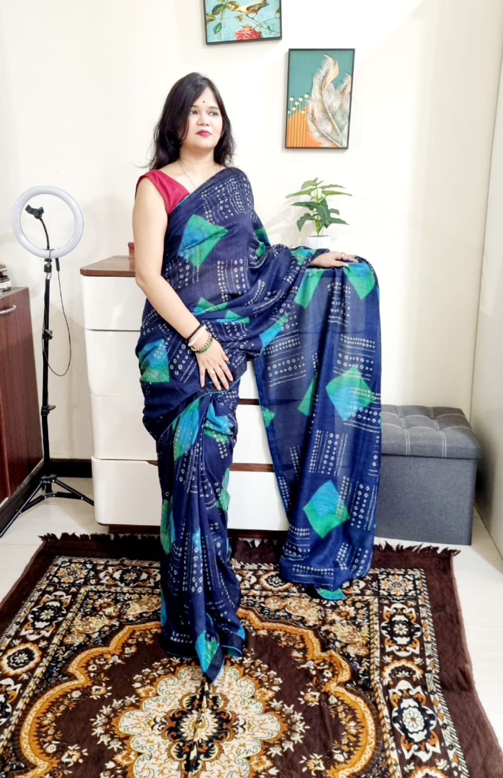 Vichitra silk digital printed blue saree