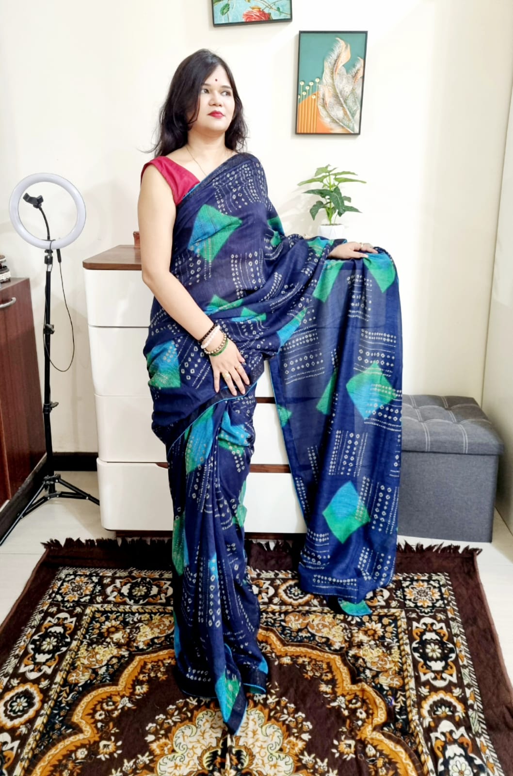 Vichitra silk digital printed blue saree
