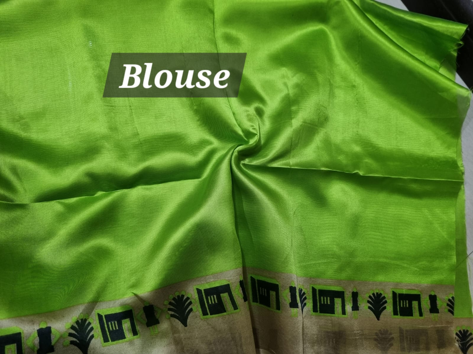 Khadi silk neon green & beige saree