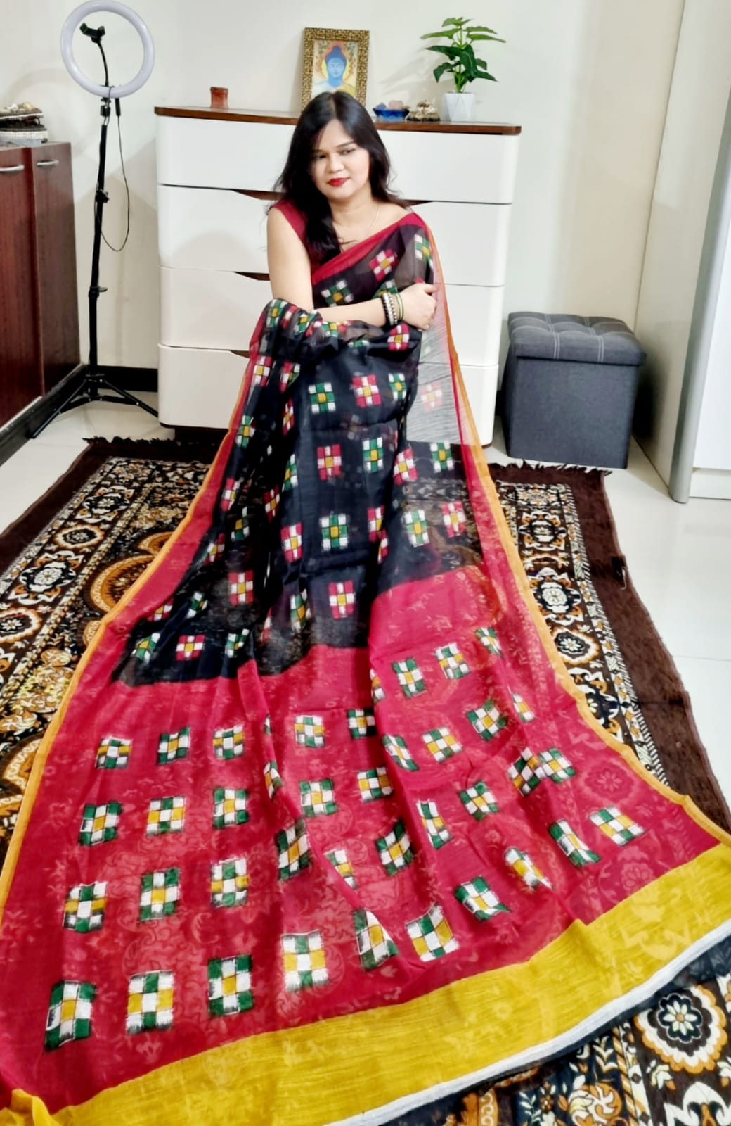Soft cotton black Digital printed saree