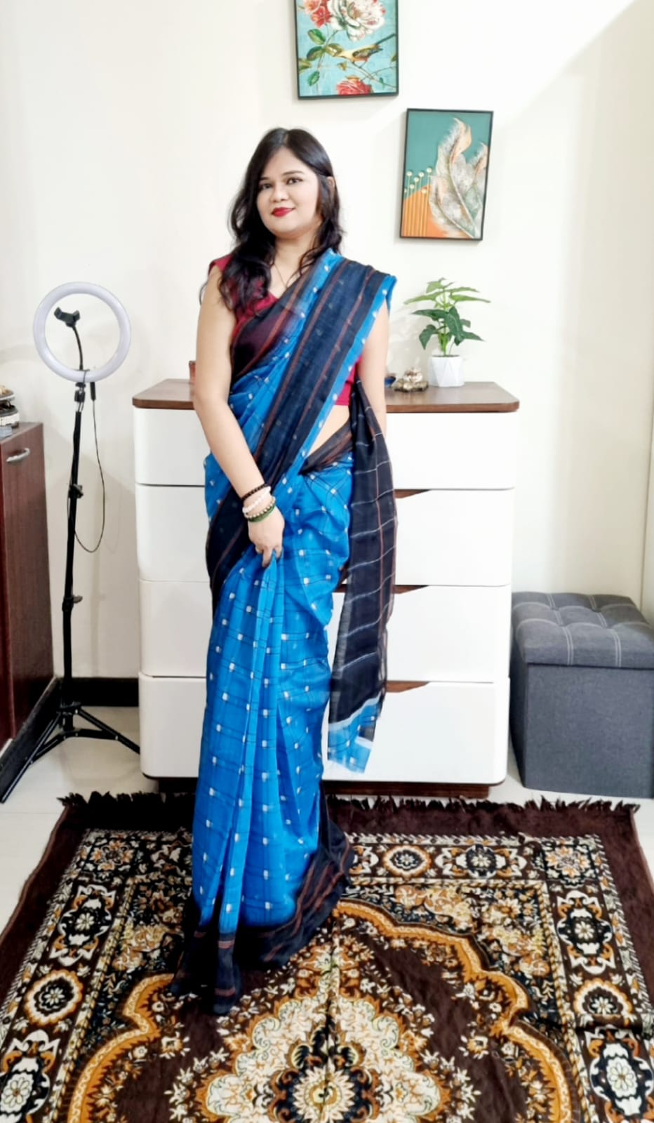 Soft cotton blue Digital print saree