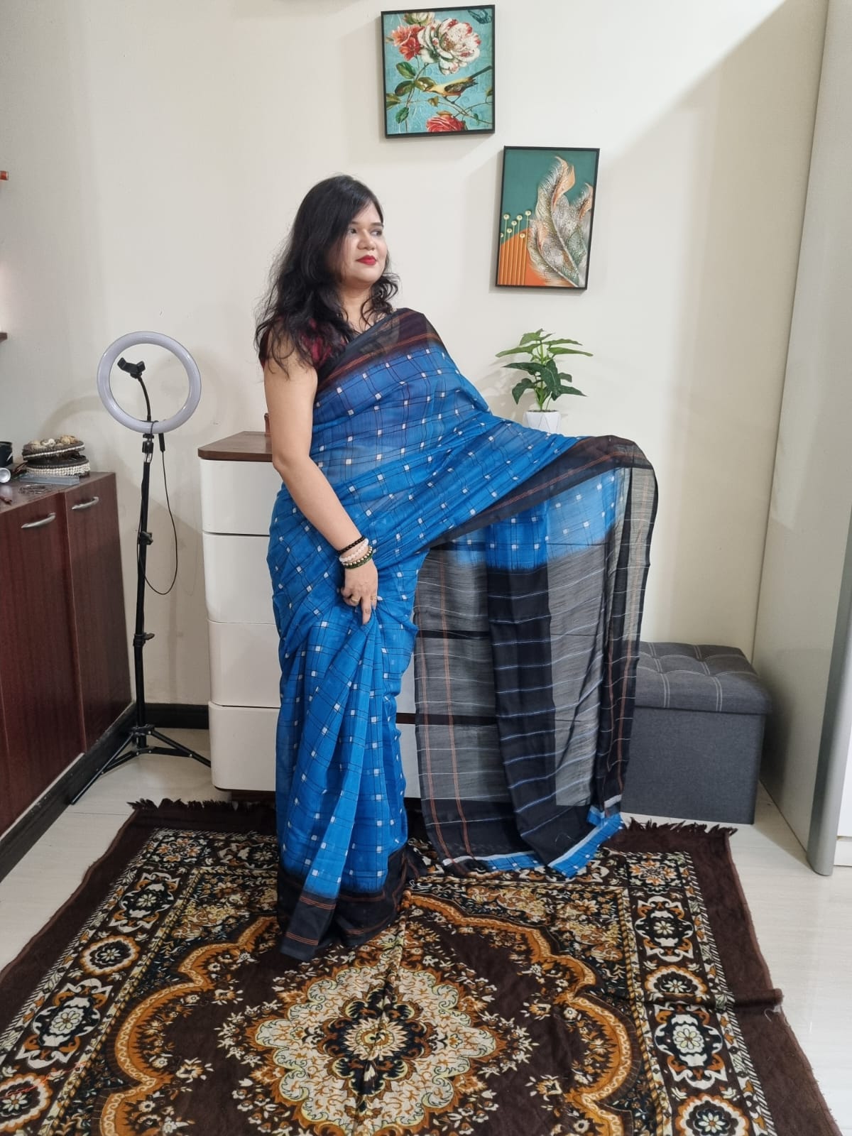 Soft cotton blue Digital print saree