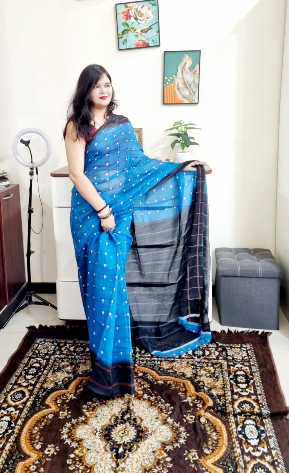 Soft cotton blue Digital print saree