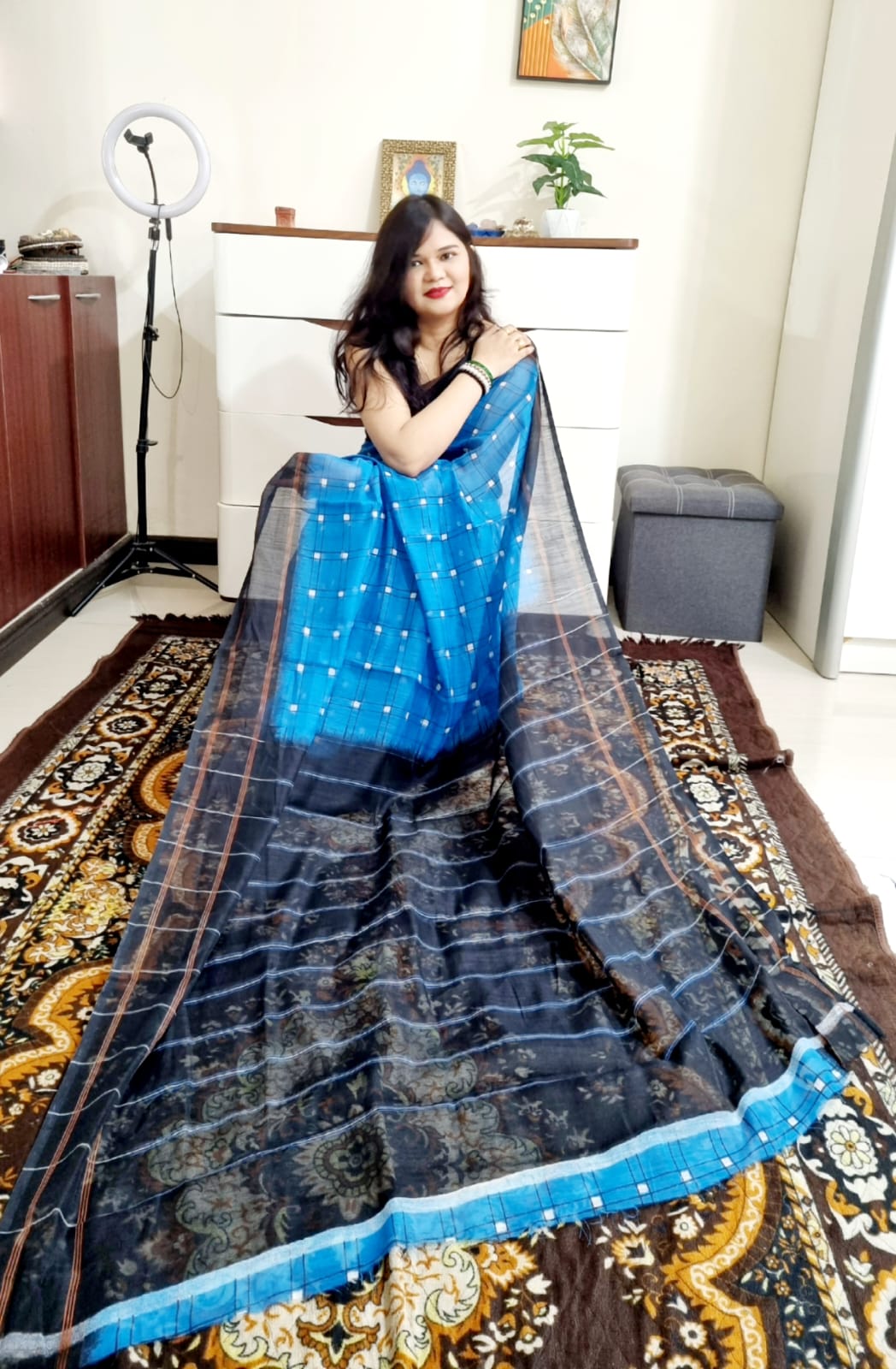 Soft cotton blue Digital print saree