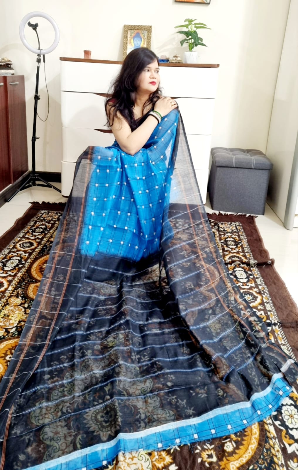 Soft cotton blue Digital print saree