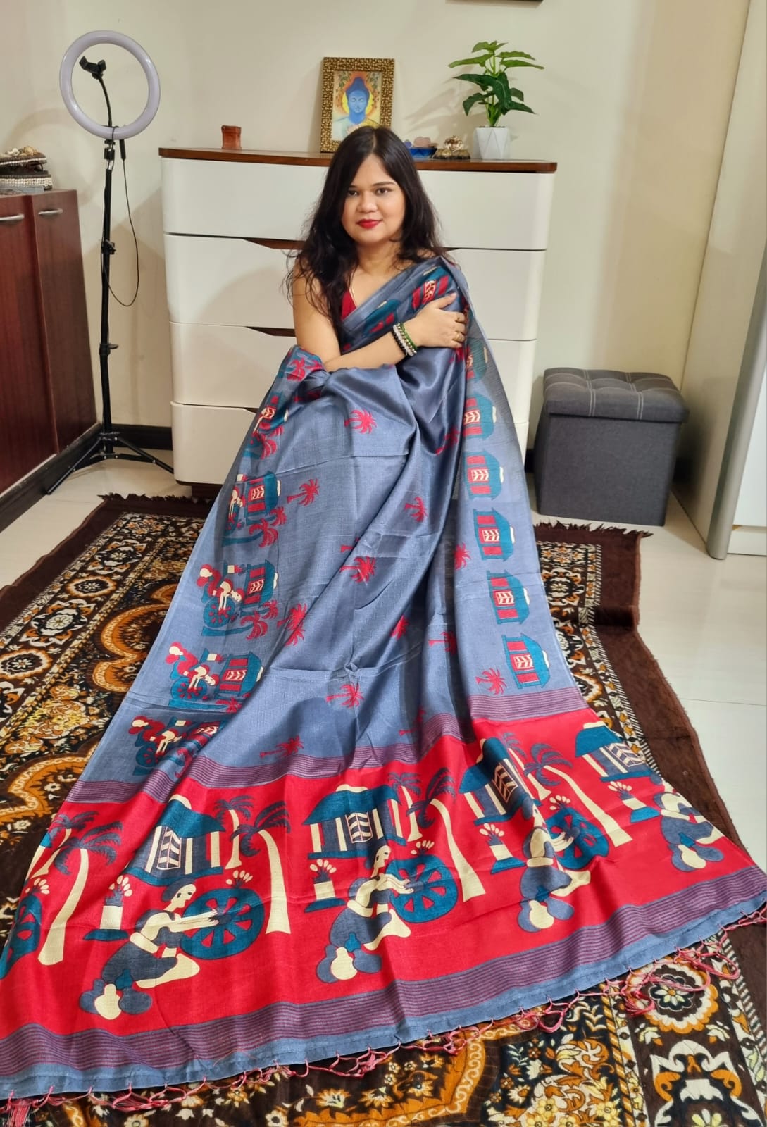 Khadi Silk grey saree