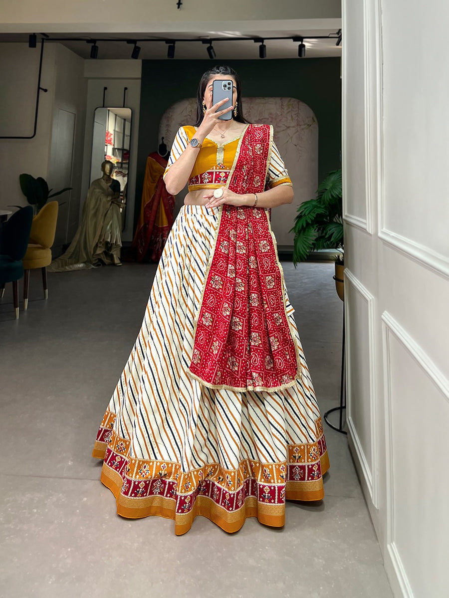 Pure Cotton  Lehenga Laheriya With Patola Print