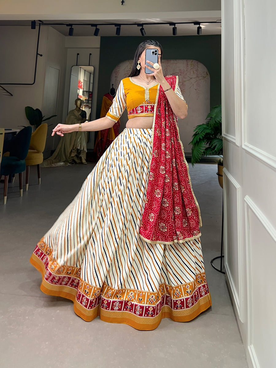 Pure Cotton  Lehenga Laheriya With Patola Print