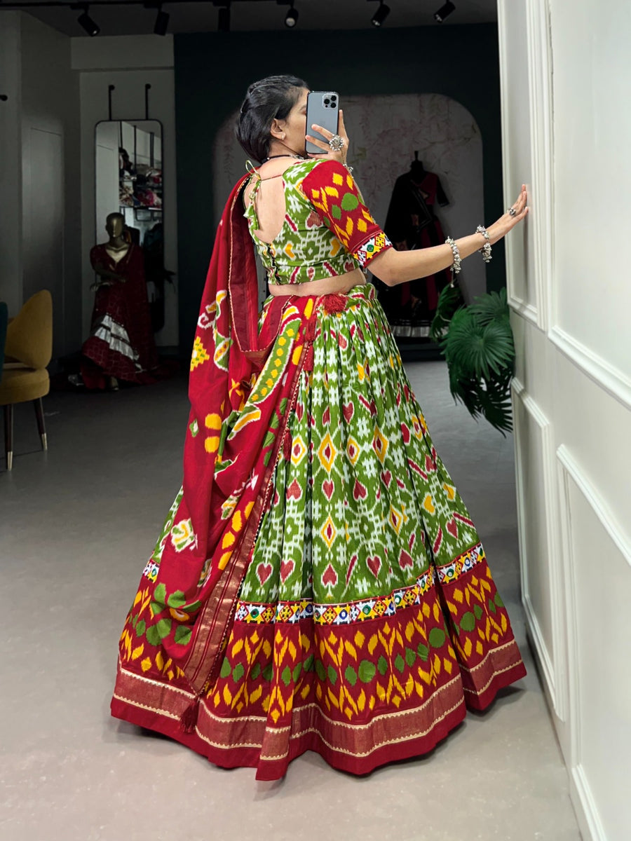 Tussar Silk Patola Print With Foil Work lehenga