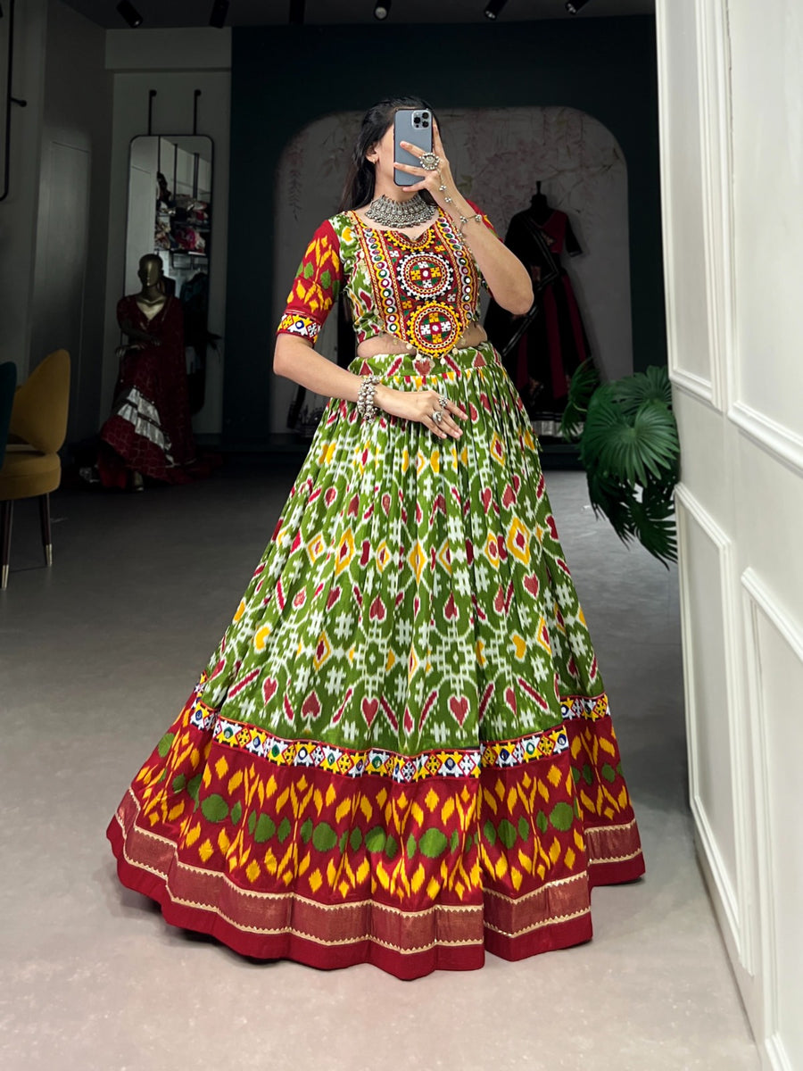 Tussar Silk Patola Print With Foil Work lehenga