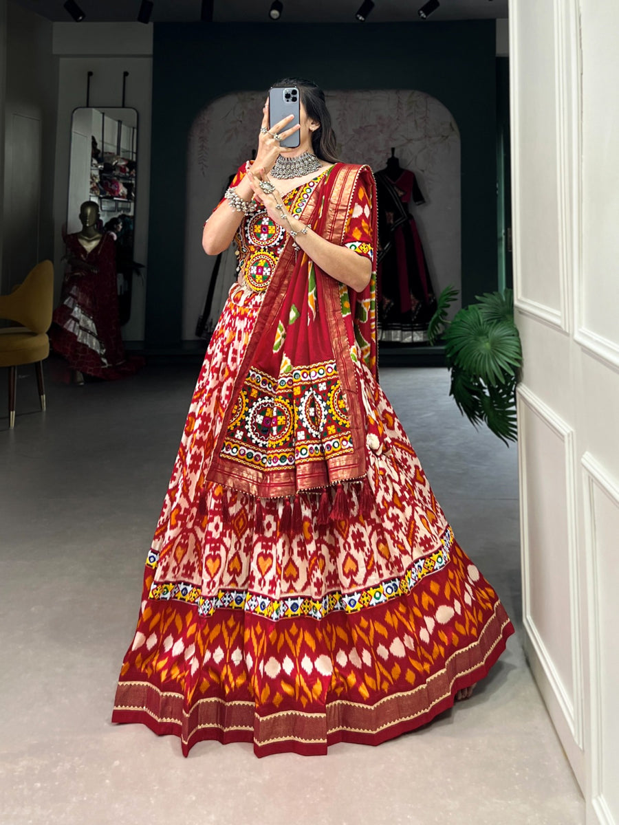 Tussar Silk Patola Print With Foil Work lehenga