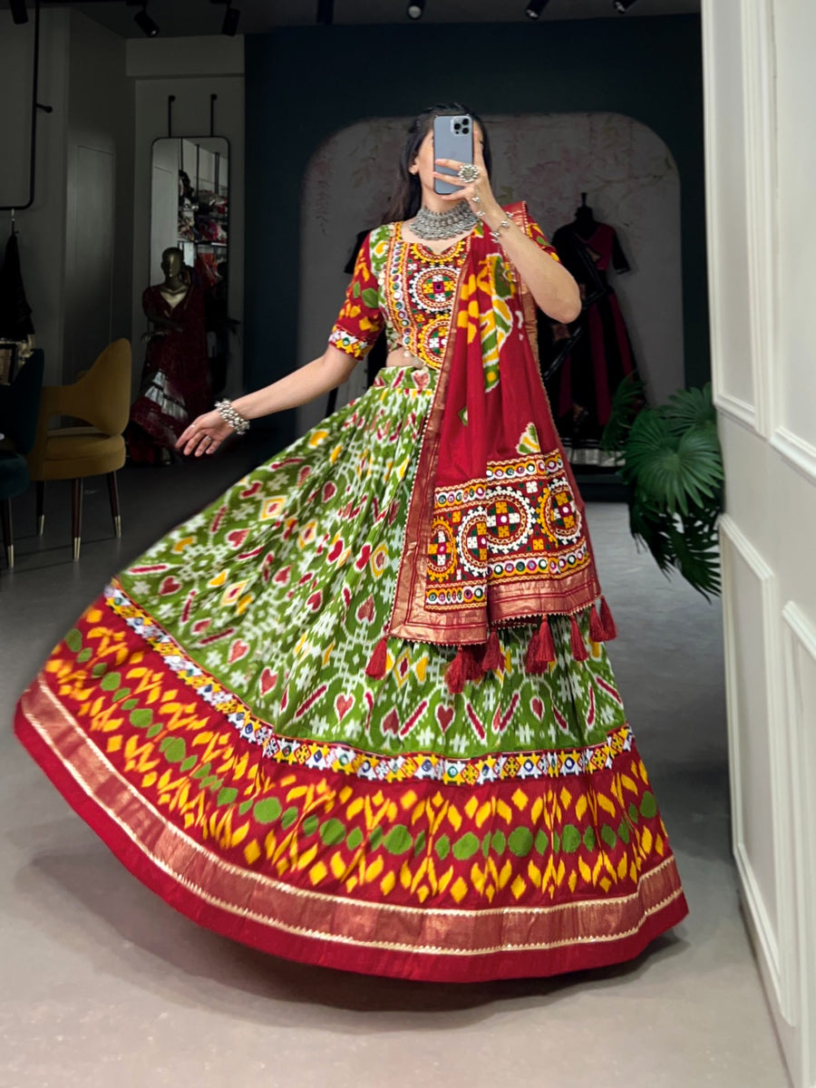 Tussar Silk Patola Print With Foil Work lehenga