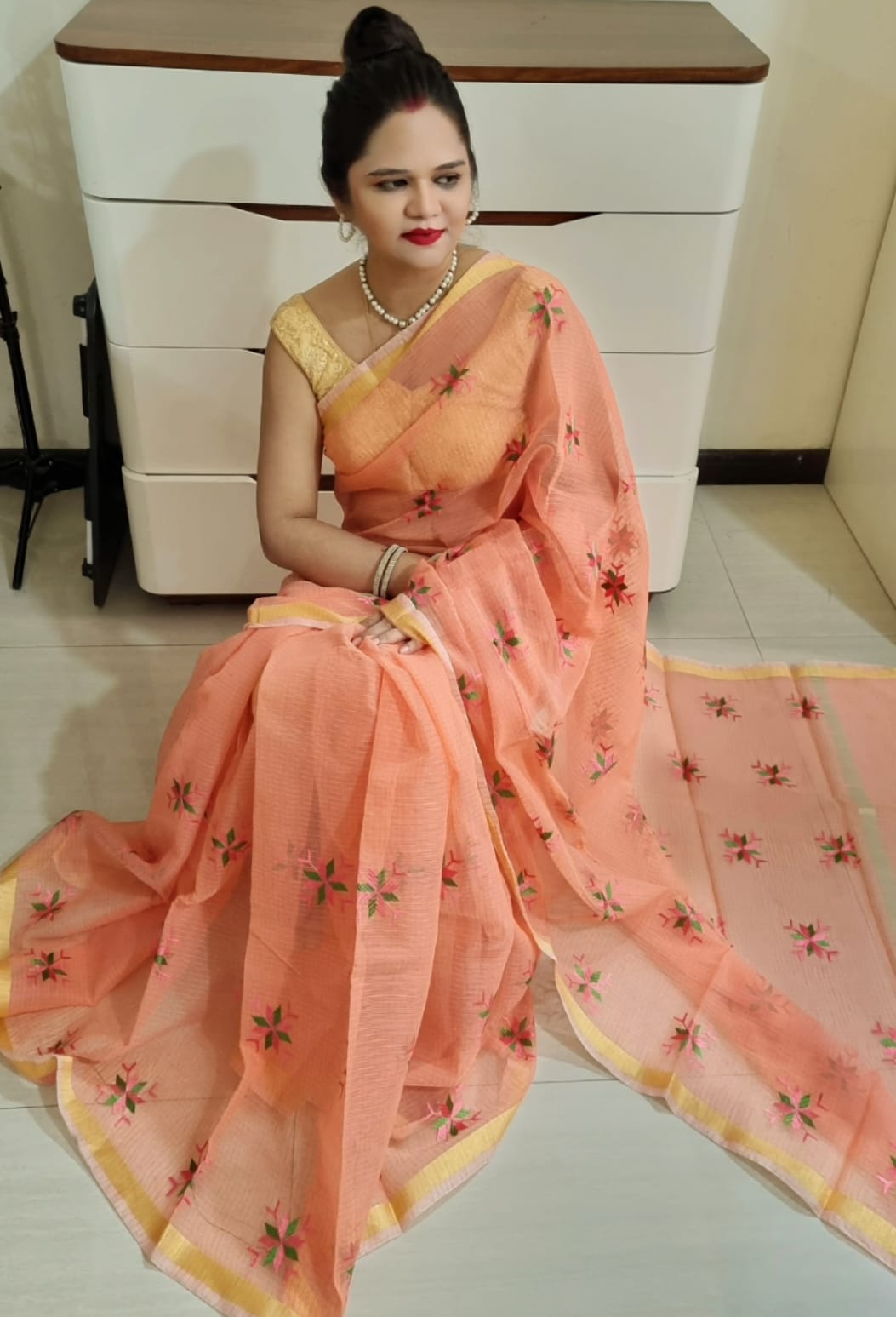 kota doria embroidery saree