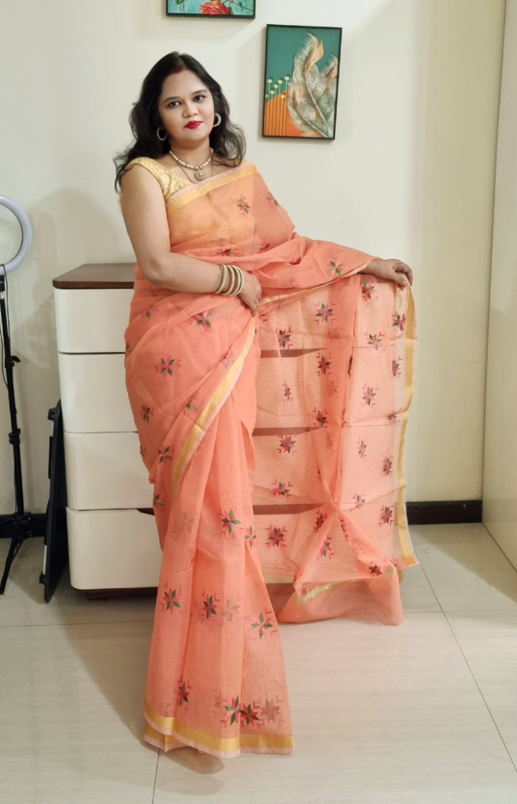 kota doria embroidery saree