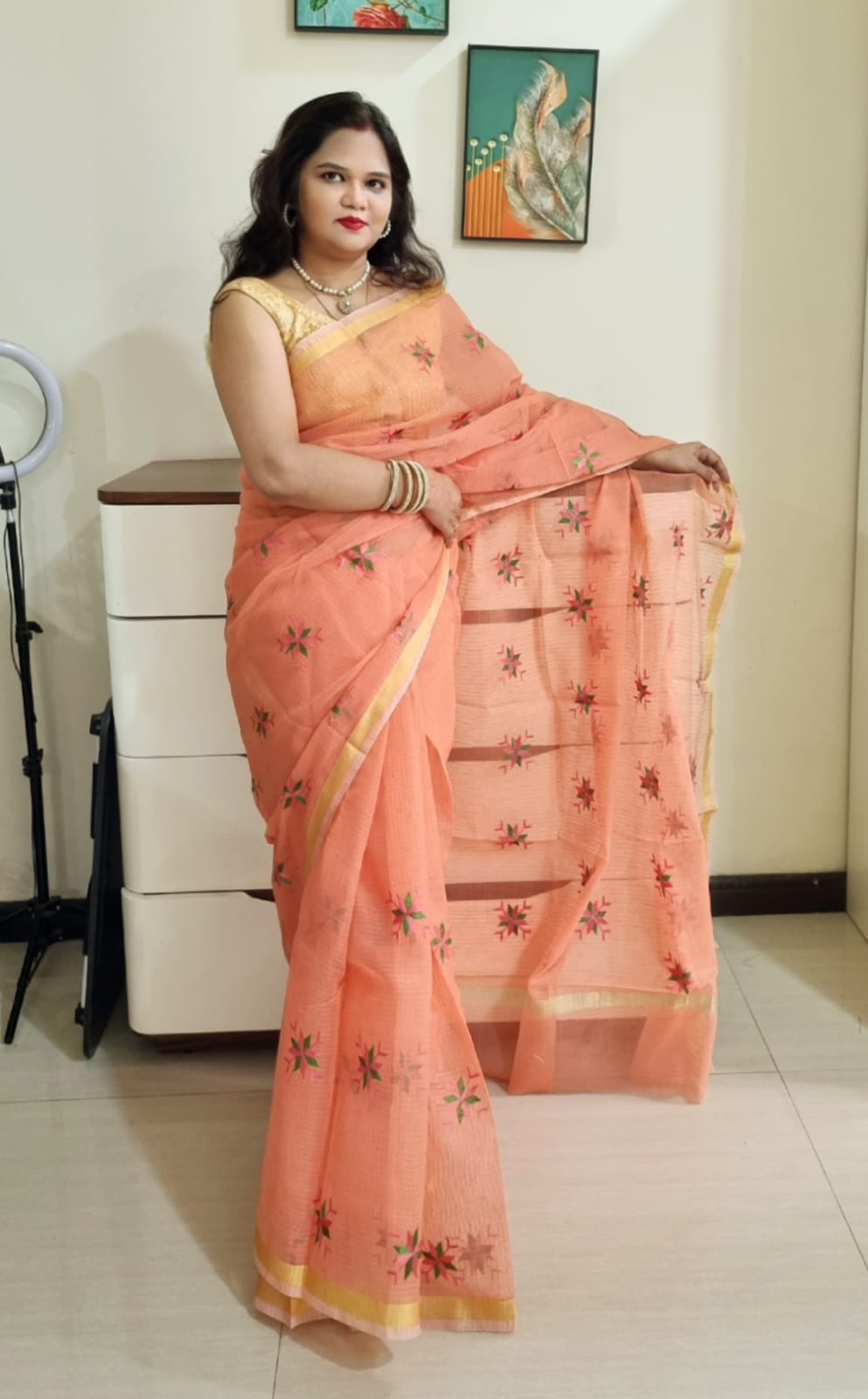 kota doria embroidery saree