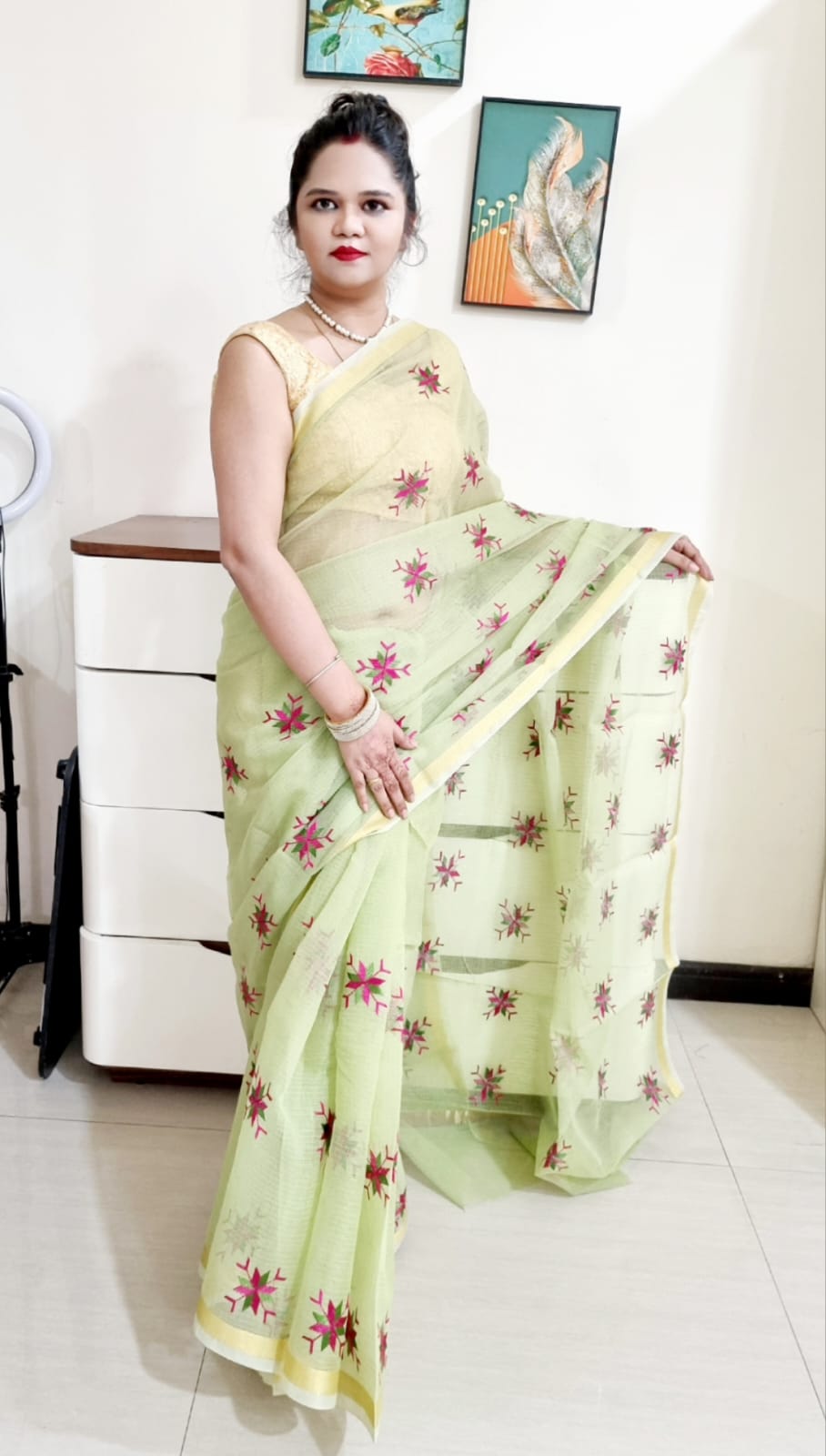 kota doria embroidery saree