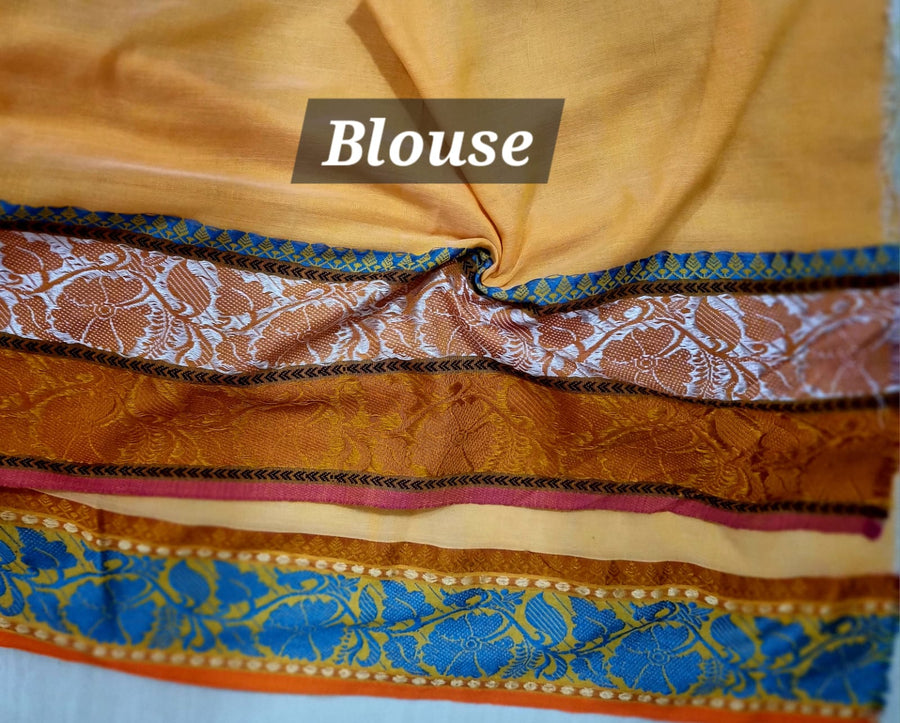 Rainbow border Soft cotton khadi saree