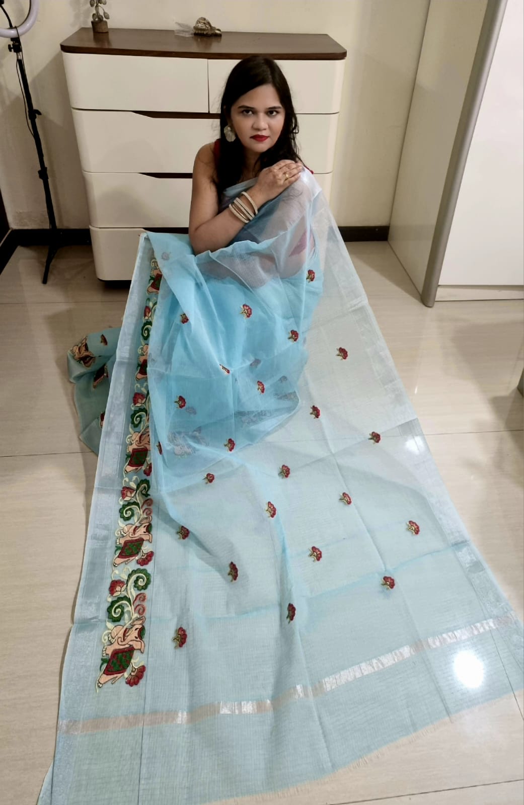 kota doria embroidery saree
