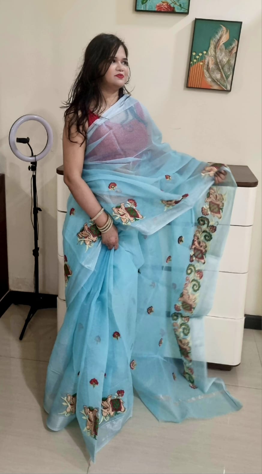 kota doria embroidery saree