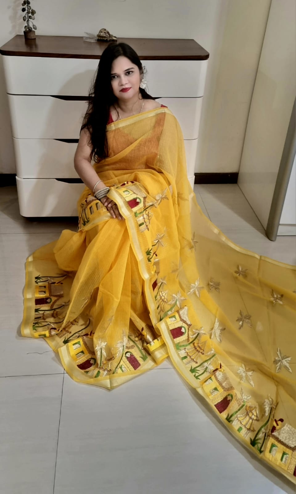 kota doria embroidery saree