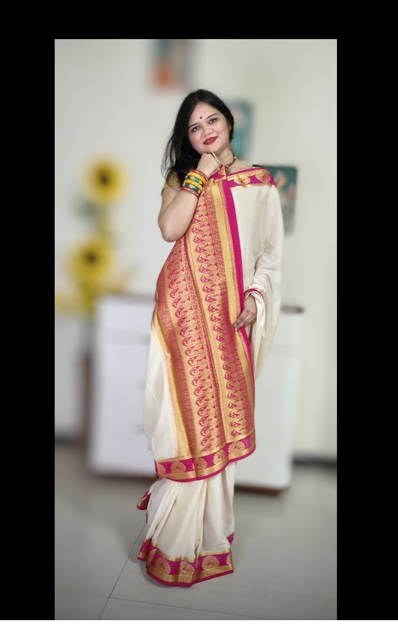 Mysore silk saree -  White