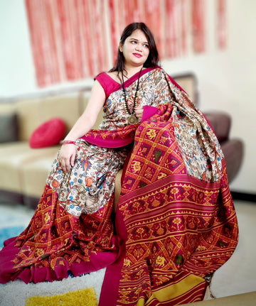 kalamkari print kashmiri silk saree.