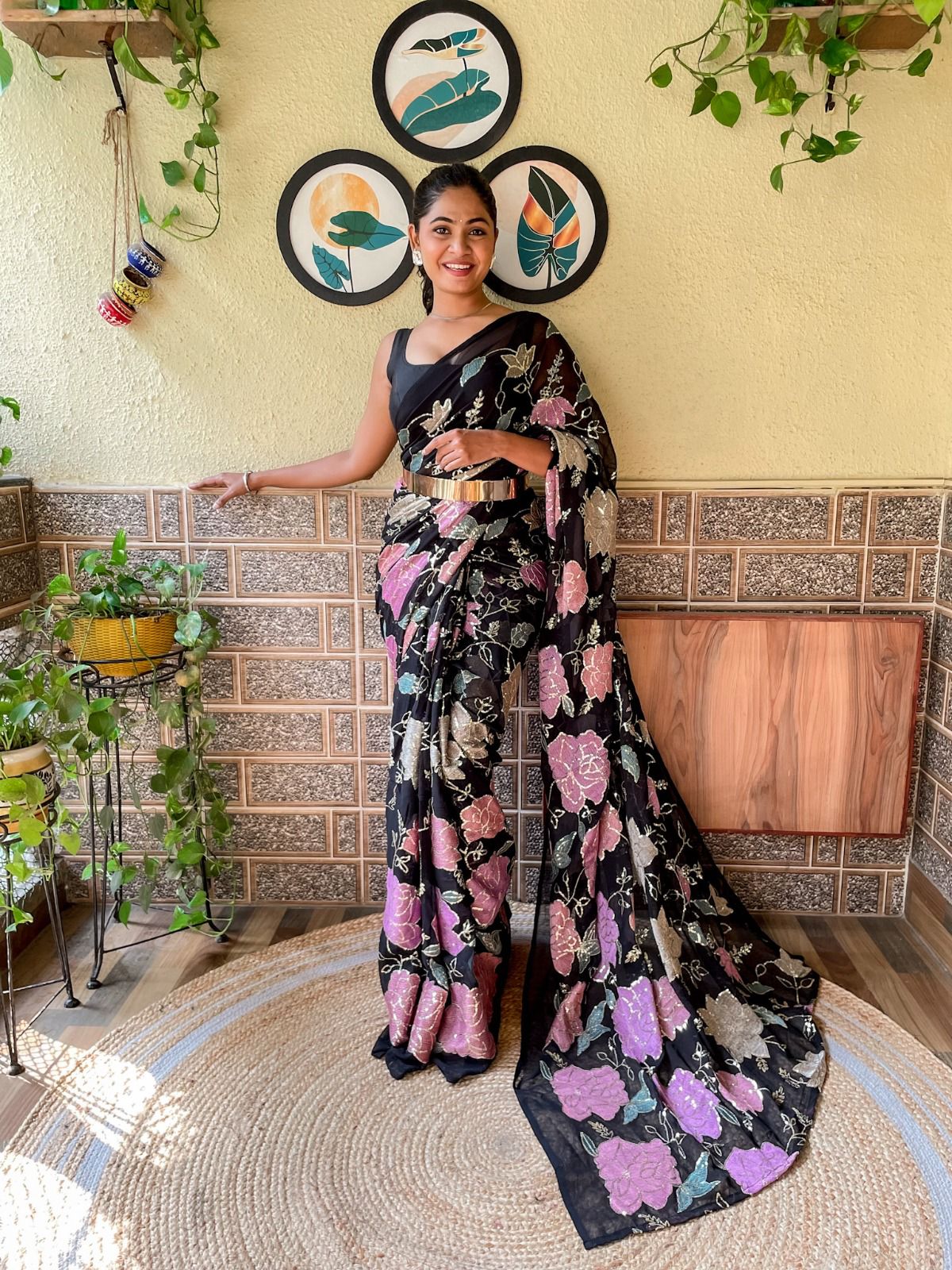 Ready to wear embroidered work saree