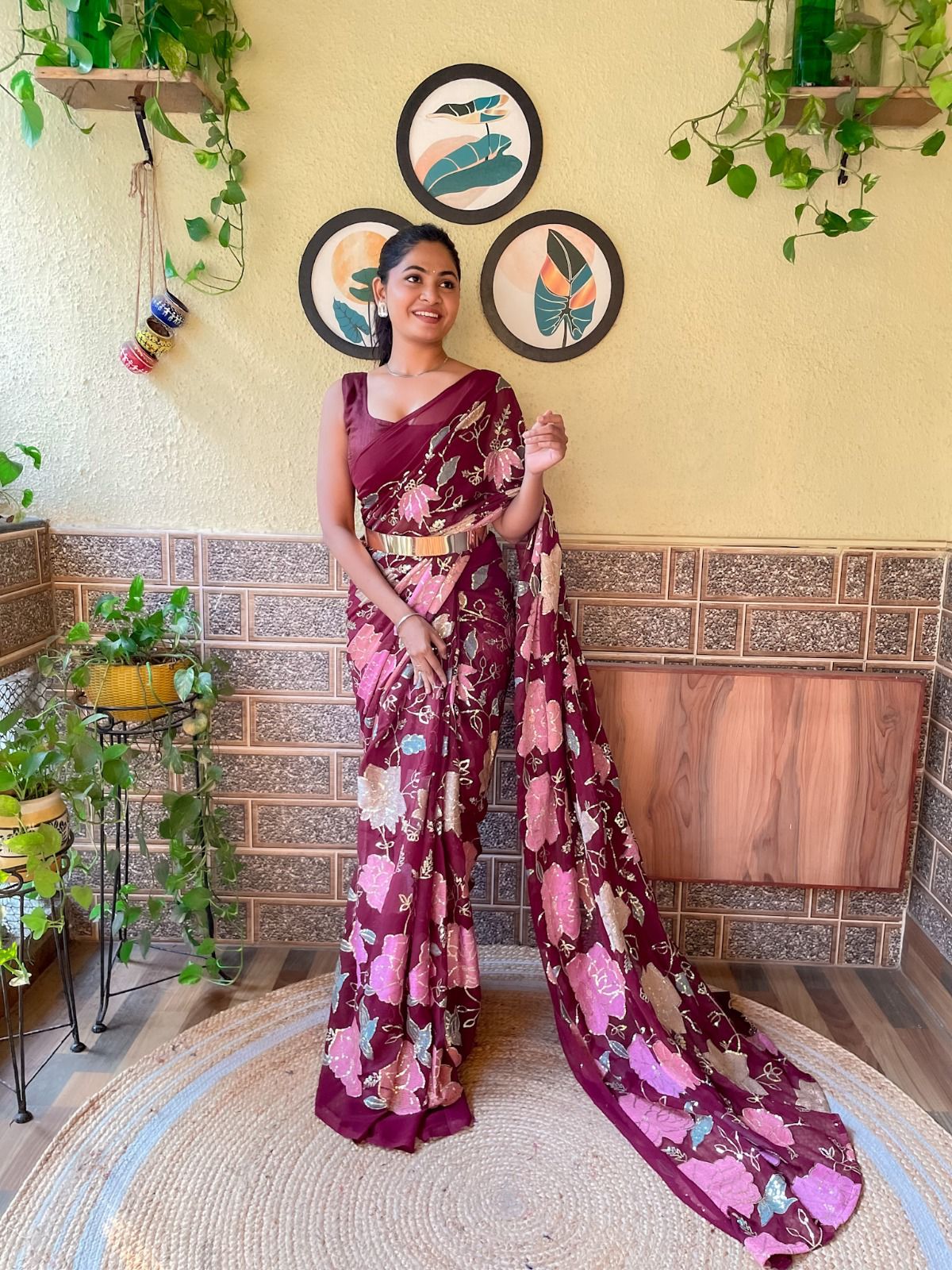 Ready to wear embroidered work saree
