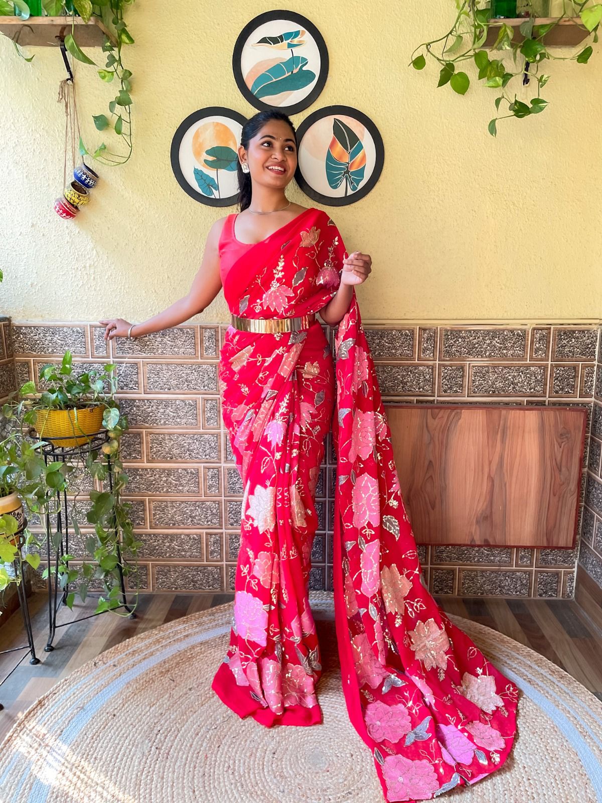 Ready to wear embroidered work saree