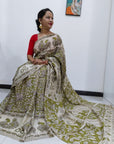 Kalamkari silk olive green (Machilipatnam) pedana work saree