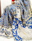 Kalamkari silk Blue and white (Machilipatnam) pedana work saree