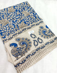 Kalamkari silk Blue and white (Machilipatnam) pedana work saree