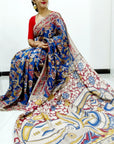 Kalamkari silk Blue and multicolor (Machilipatnam) pedana work saree