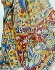 Kalamkari silk yellow and red (Machilipatnam) pedana work saree