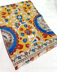 Kalamkari silk yellow and red (Machilipatnam) pedana work saree